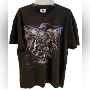 Vintage Lee Shirt Mens Large Black Native American Horse Lightning Eagle 90s Tee